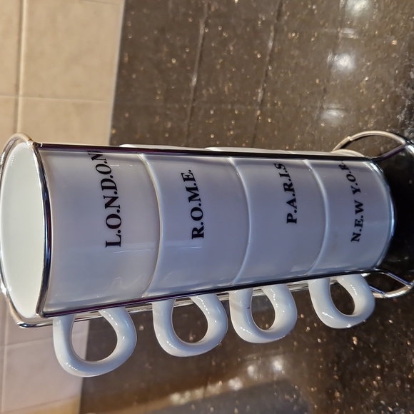 NWOT Set of 4 porcelain coffee cups with stand - Picture 2 of 6